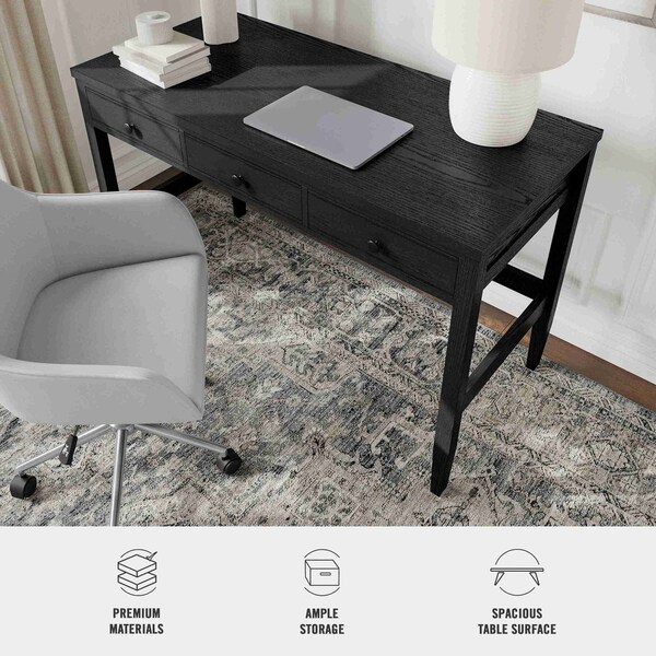 Martha Stewart Rhett Home Office 3 Drawer Desk w/Tapered Legs in Black w/Oil Rubbed Bronze Hardware - NAN-PS-23504-BK-BK-MS