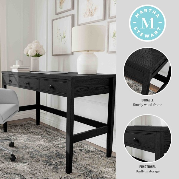 Martha Stewart Rhett Home Office 3 Drawer Desk w/Tapered Legs in Black w/Oil Rubbed Bronze Hardware - NAN-PS-23504-BK-BK-MS
