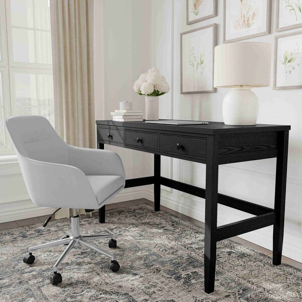 Martha Stewart Rhett Home Office 3 Drawer Desk w/Tapered Legs in Black w/Oil Rubbed Bronze Hardware - NAN-PS-23504-BK-BK-MS