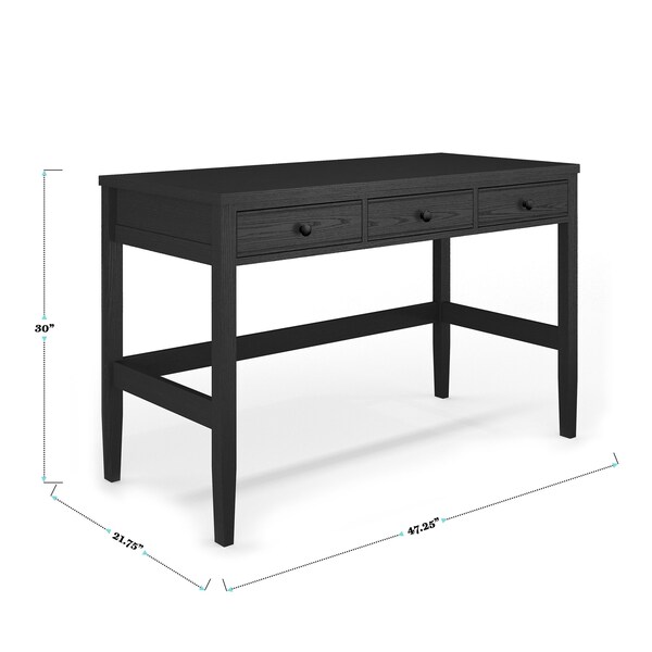 Martha Stewart Rhett Home Office 3 Drawer Desk w/Tapered Legs in Black w/Oil Rubbed Bronze Hardware - NAN-PS-23504-BK-BK-MS