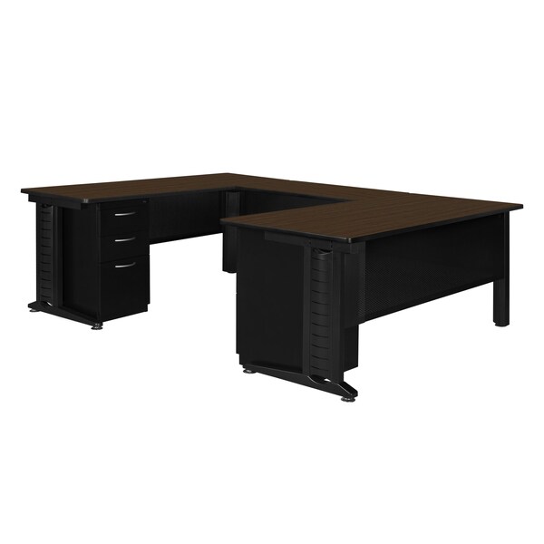 Regency Fusion Desk W/ Double Pedestal Drawer Unit, 72 in W X Wood, Metal, Neo Walnut - MUD723042NW