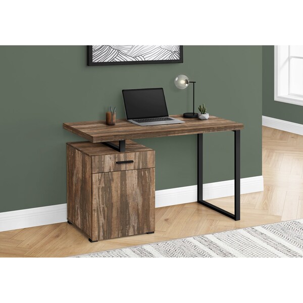 Monarch Specialties Computer Desk, Home Office, Laptop, Left, Right Set-up, Storage Drawers, 48"L, Work, Metal, Brown - I 7765