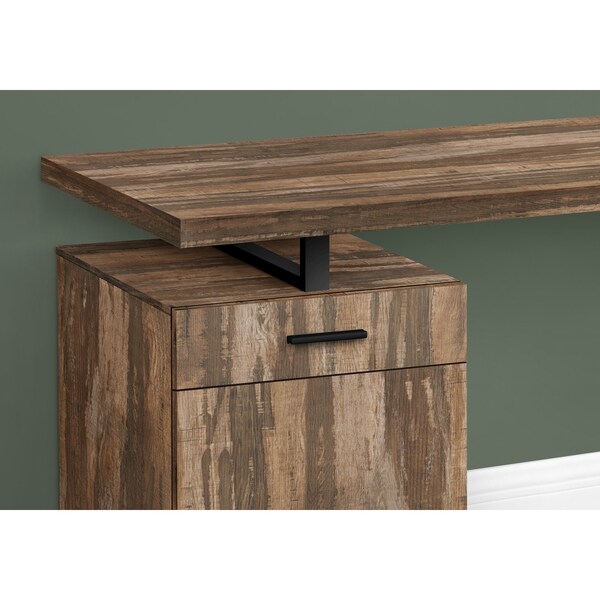 Monarch Specialties Computer Desk, Home Office, Laptop, Left, Right Set-up, Storage Drawers, 48"L, Work, Metal, Brown - I 7765
