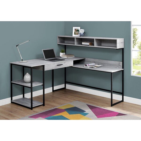 Monarch Specialties Computer Desk, Home Office, Corner, Storage Drawers, L Shape, Work, Laptop, Metal, Grey, Black - I 7160