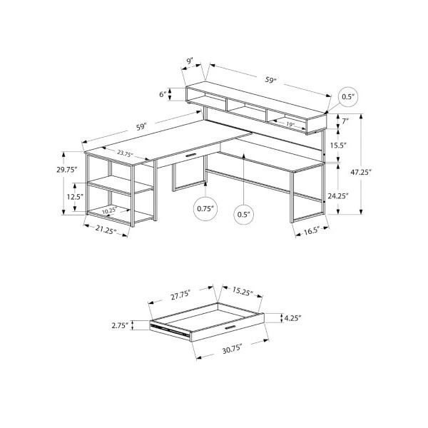Monarch Specialties Computer Desk, Home Office, Corner, Storage Drawers, L Shape, Work, Laptop, Metal, Grey, Black - I 7160