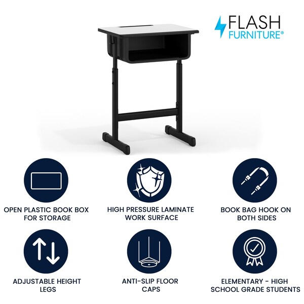 Flash Furniture Student Desk Open Front Student Desk, Gray, 17-3/4" D X 28-1/4" to 31-1/2" H, 23.5" W X Grey - YU-YCY-046-GG