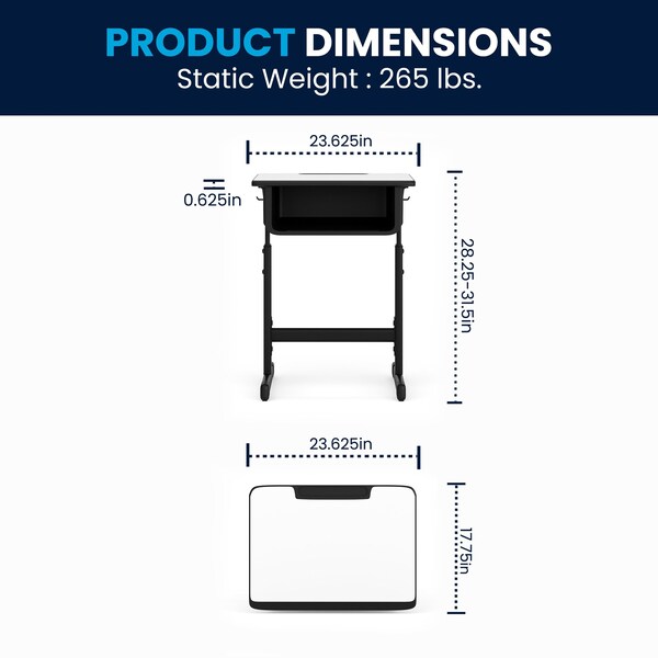 Flash Furniture Student Desk Open Front Student Desk, Gray, 17-3/4" D X 28-1/4" to 31-1/2" H, 23.5" W X Grey - YU-YCY-046-GG