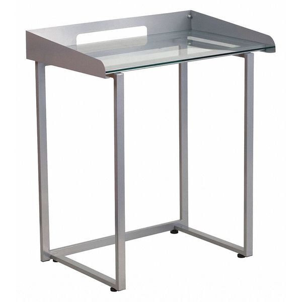 Flash Furniture Contemporary Desk Tempered Glass Top Desk w/Silver Frame, 18" D X 32.25 H, 27.5 W X Glass, Metal - NAN-YLCD1234-GG