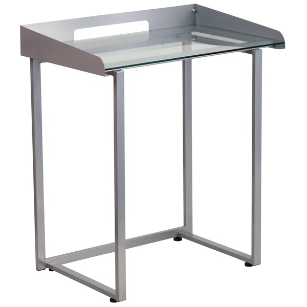 Flash Furniture Contemporary Desk Tempered Glass Top Desk w/Silver Frame, 18" D X 32.25 H, 27.5 W X Glass, Metal - NAN-YLCD1234-GG