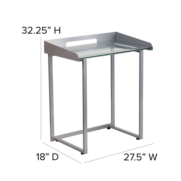 Flash Furniture Contemporary Desk Tempered Glass Top Desk w/Silver Frame, 18" D X 32.25 H, 27.5 W X Glass, Metal - NAN-YLCD1234-GG