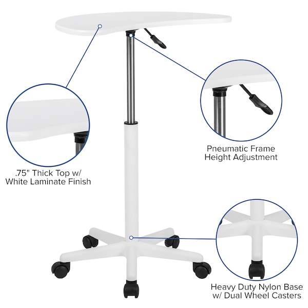 Flash Furniture White Sit to Stand Mobile Laptop Compute - NAN-JN-2792-WH-GG