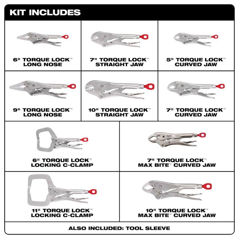 Juego de pinzas bloqueables Milwaukee Torque Lock con inserto de espuma personalizable para caja de herramientas PACKOUT (11 piezas) - 48-22-3690-48-22-8451