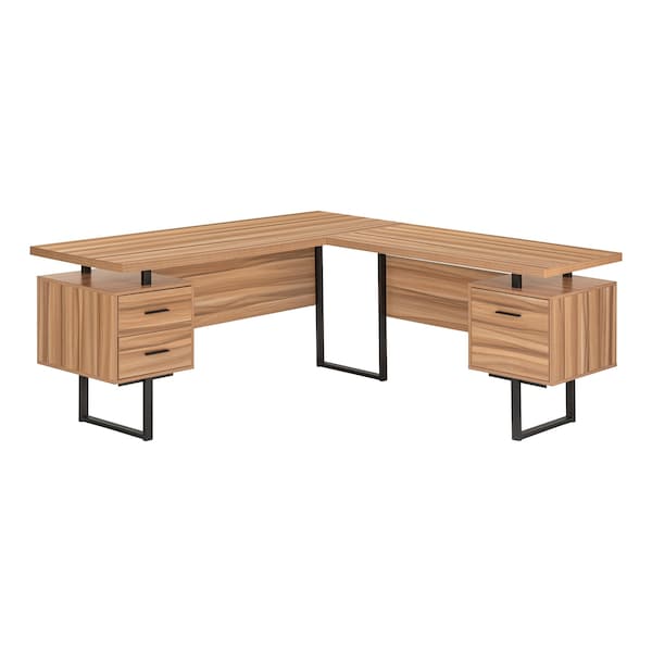 Monarch Specialties Computer Desk, Home Office, Corner, Storage Drawers, 70"L, L Shape, Work, Laptop, Metal, Brown - I 7612