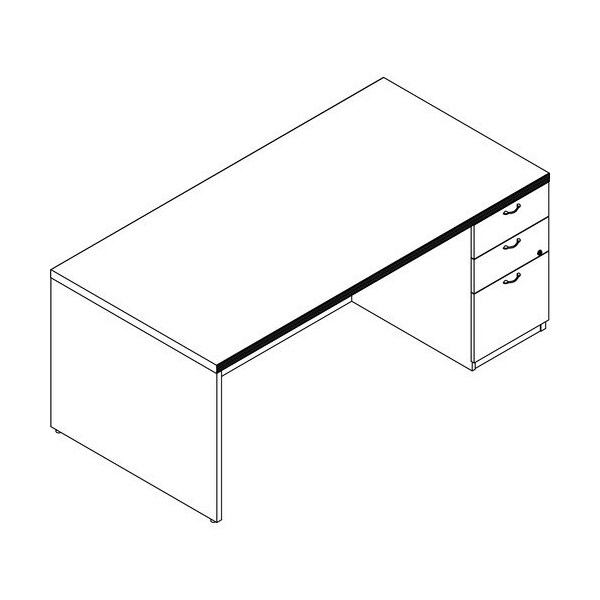 Groupe Lacasse Desk, Right Single Pedestal, BBF, 72inWx36inDx29-1/2inH, Sahara - LAS72KS3672UFR