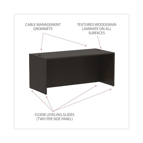 Alera Straight Front Desk Desk Shell, 65x29.5", Espresso, 29-1/2" D X 29-1/2" H, 65" W X Espresso - VA216630ES