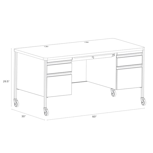 Hirsh Commercial Desks, 30 in D X 29.5 in H, 60 in W X Steel, Black / Walnut - 22658