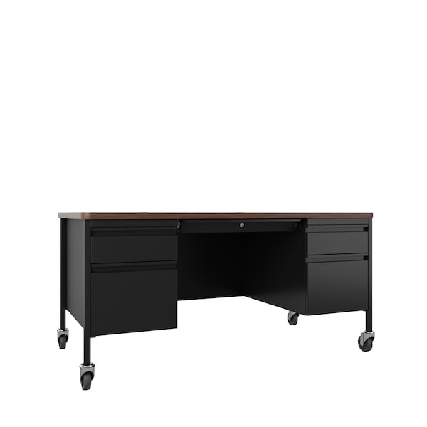 Hirsh Commercial Desks, 30 in D X 29.5 in H, 60 in W X Steel, Black / Walnut - 22658