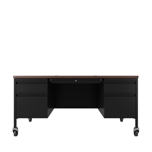 Hirsh Commercial Desks, 30 in D X 29.5 in H, 60 in W X Steel, Black / Walnut - 22658