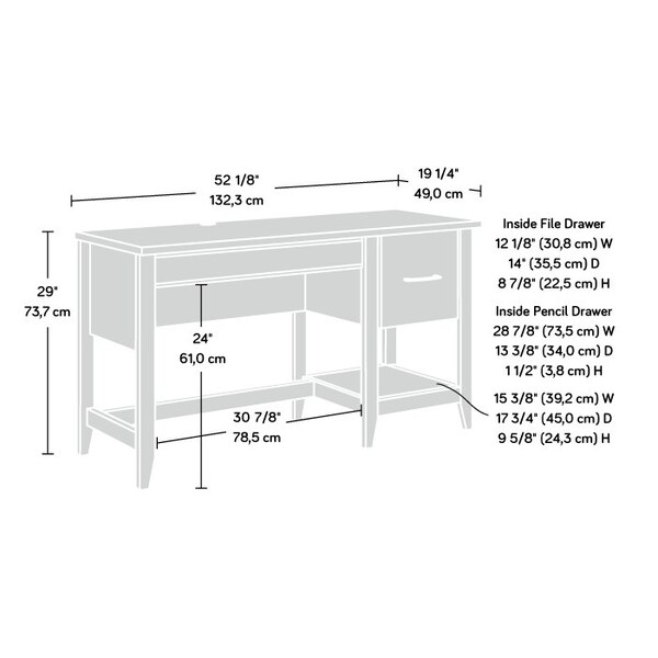 Sauder Desk, 19.29 in D X 29.02 in H, 52.09 in W X Engineered wood - 425015