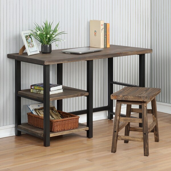 Alaterre Furniture 24" D X 30 H, 48 W X Solid Birch Wood and Metal, Rustic Natural/Black - AMBA0620