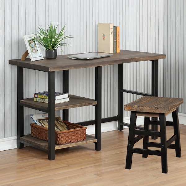Alaterre Furniture 24" D X 30 H, 48 W X Solid Birch Wood and Metal, Rustic Natural/Black - AMBA0620
