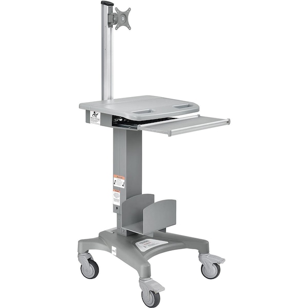 Global Industrial Mobile Computer Workstation 24-5/8 D X 55-1/8 - 70-7/8 in H, 22 in W X Metal/Plastic, Gray - 695436