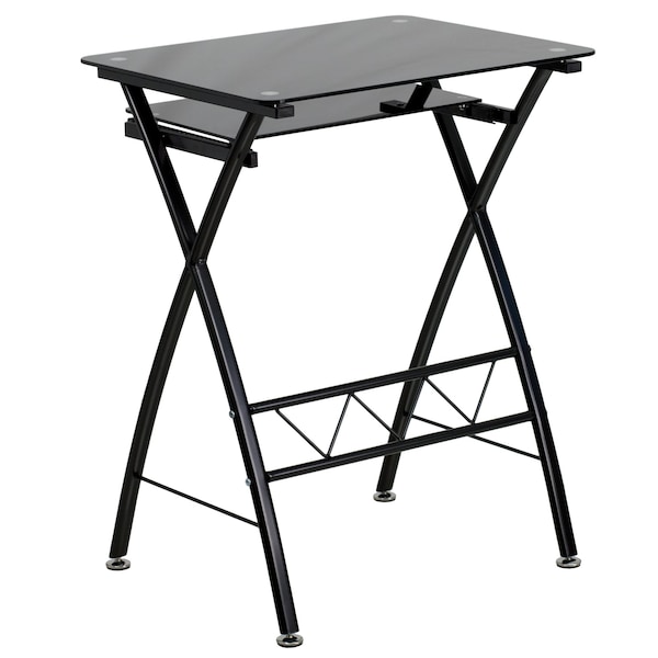 Flash Furniture Computer Desk Office Desk, 17.688" D X 29.813" H, 23.5" W X Metal, Table Top: Glass, Black - NAN-CP-60-GG