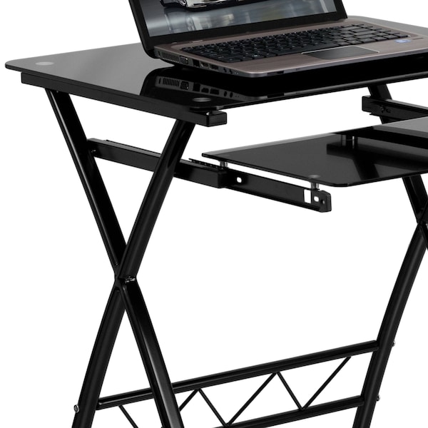 Flash Furniture Computer Desk Office Desk, 17.688" D X 29.813" H, 23.5" W X Metal, Table Top: Glass, Black - NAN-CP-60-GG