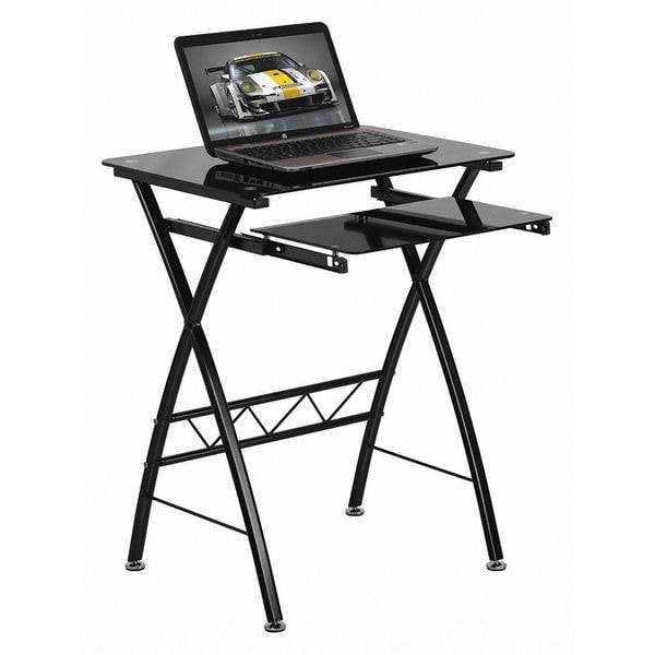 Flash Furniture Computer Desk Office Desk, 17.688" D X 29.813" H, 23.5" W X Metal, Table Top: Glass, Black - NAN-CP-60-GG
