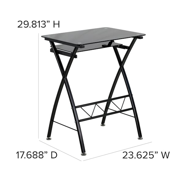 Flash Furniture Computer Desk Office Desk, 17.688" D X 29.813" H, 23.5" W X Metal, Table Top: Glass, Black - NAN-CP-60-GG