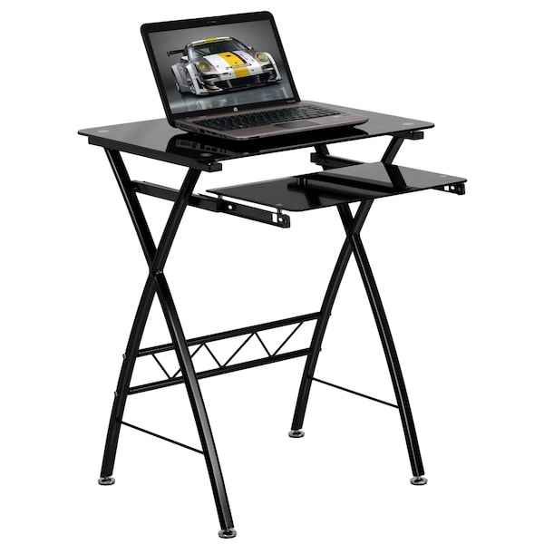 Flash Furniture Computer Desk Office Desk, 17.688" D X 29.813" H, 23.5" W X Metal, Table Top: Glass, Black - NAN-CP-60-GG