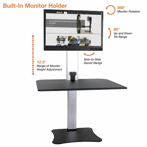 Victor Technology Electric Single Monitor Standing Desk Electric Sit-Stand Desk, 23 in D X Yes H, 28 in W X - DC400