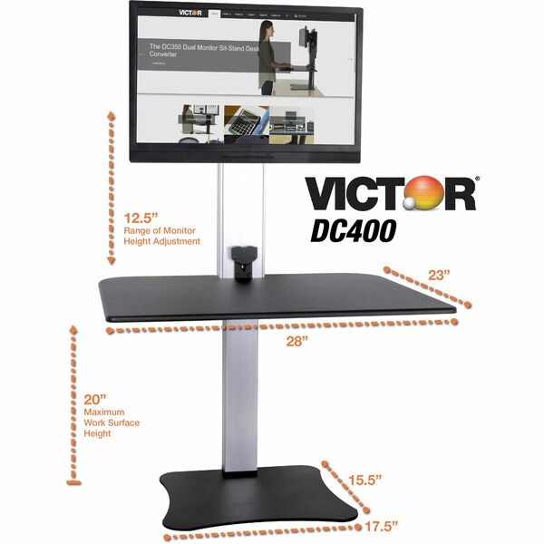 Victor Technology Electric Single Monitor Standing Desk Electric Sit-Stand Desk, 23 in D X Yes H, 28 in W X - DC400