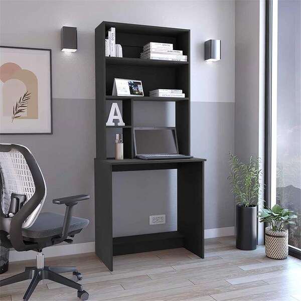 Depot E-Shop Xalo Computer Hutch Desk, Black - DE-ELW5713