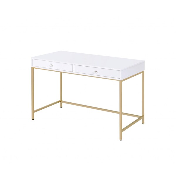 Homeroots 20 x 47 x 31 in. White High Gloss Gold Metal Wood Desk - 347510