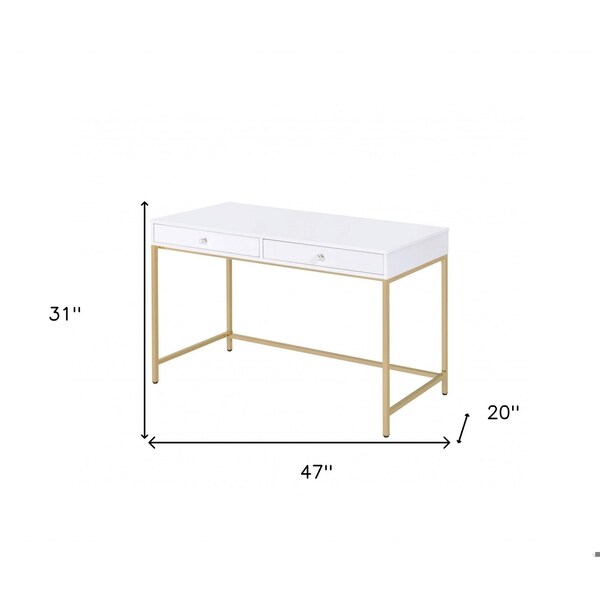 Homeroots 20 x 47 x 31 in. White High Gloss Gold Metal Wood Desk - 347510