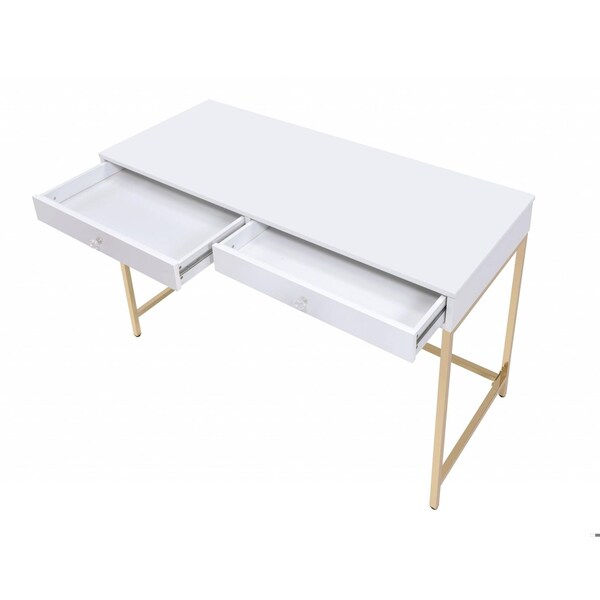 Homeroots 20 x 47 x 31 in. White High Gloss Gold Metal Wood Desk - 347510