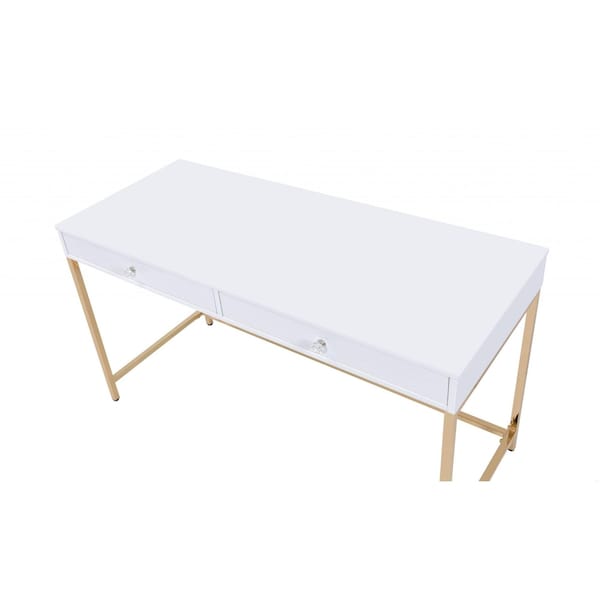 Homeroots 20 x 47 x 31 in. White High Gloss Gold Metal Wood Desk - 347510