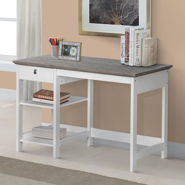 Kd Etagere 47 in. Finley Writing Desk, White & Gray Oak - KD3746495