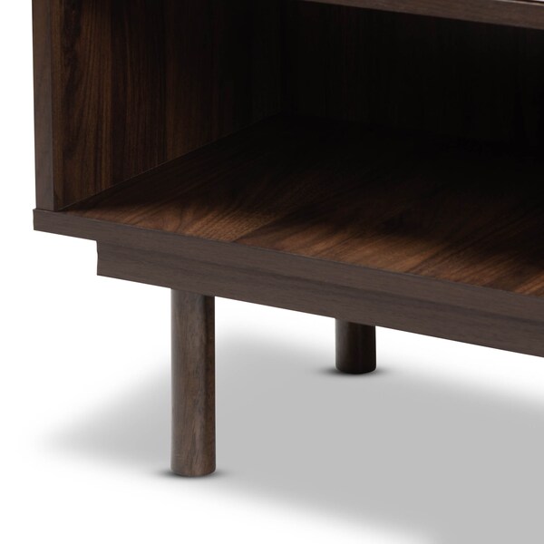 Baxton Studio Meike Two-Tone Walnut Brown and White Wood 2-Door Shoe Cabinet - 169-10748