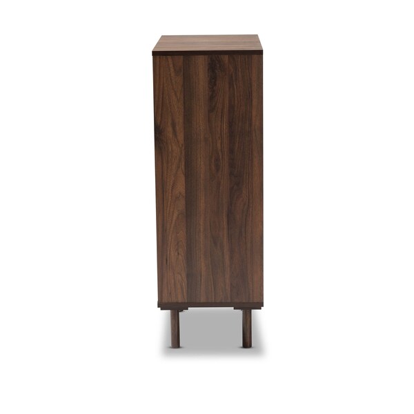 Baxton Studio Meike Two-Tone Walnut Brown and White Wood 2-Door Shoe Cabinet - 169-10748