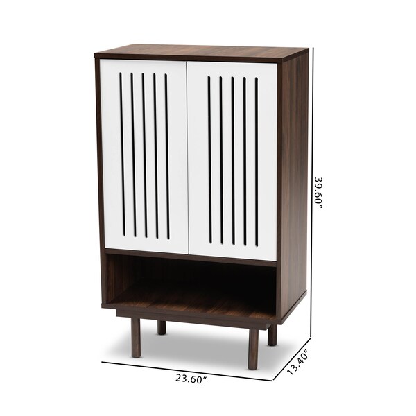 Baxton Studio Meike Two-Tone Walnut Brown and White Wood 2-Door Shoe Cabinet - 169-10748