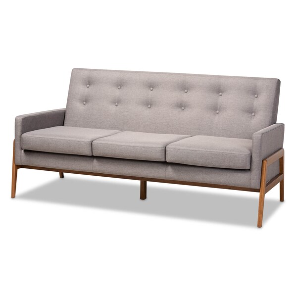Baxton Studio Perris Grey Upholstered Walnut Finished Wood 3-PC Living Room Set - 160-10252-8741