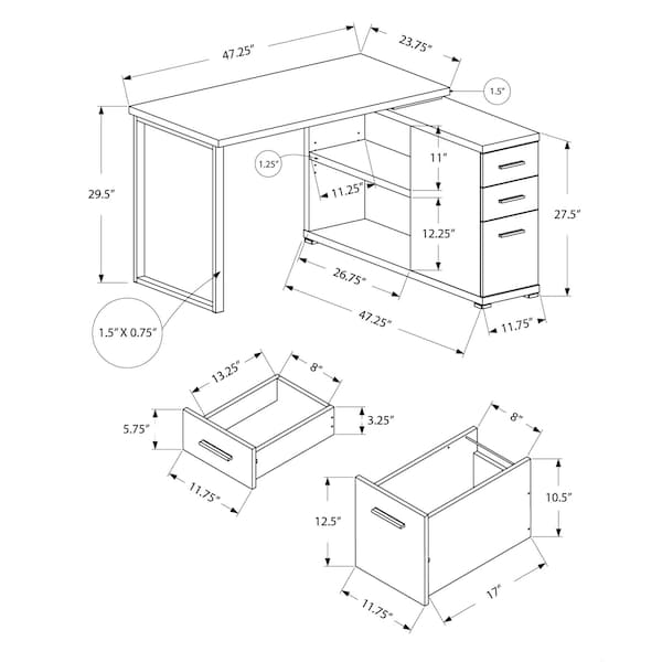 Homeroots 29.5 in. Dark Taupe Particle Board & Silver Metal Computer Desk with a Hollow Core - 333379