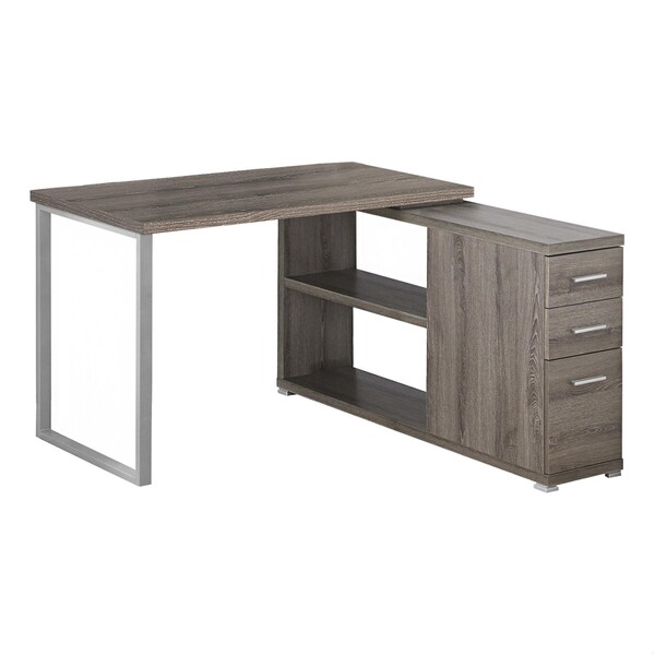 Homeroots 29.5 in. Dark Taupe Particle Board & Silver Metal Computer Desk with a Hollow Core - 333379