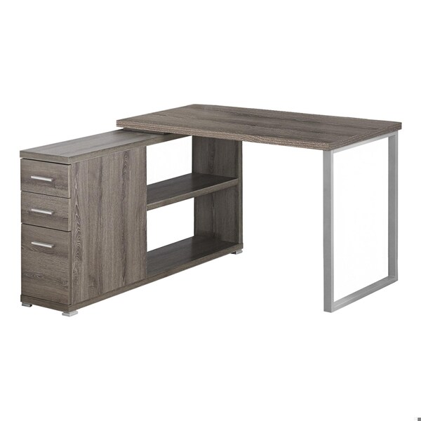 Homeroots 29.5 in. Dark Taupe Particle Board & Silver Metal Computer Desk with a Hollow Core - 333379