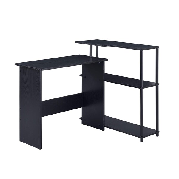 Acme Wooden Top Writing Desk with Built-in Right Side Bookcase in Black - ER-0126BK