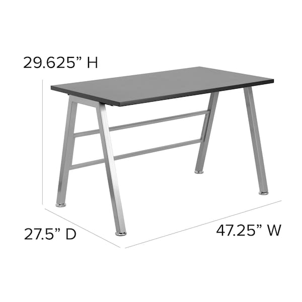 Flash Furniture High Profile Desk High Profile Desk, Silver Frame, Rectangle, 27-1/2" D X 29-5/8" H, 47-1/4" W X - NAN-JN-2804W-GG