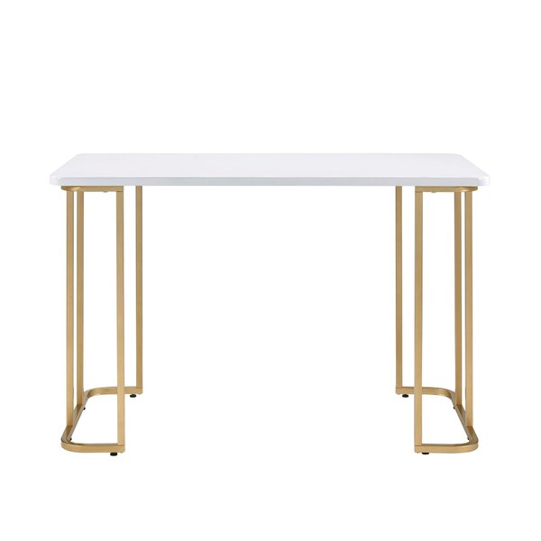 Acme Wooden Top Writing Desk with Metal Sled Base in White and Gold - ER-099WH
