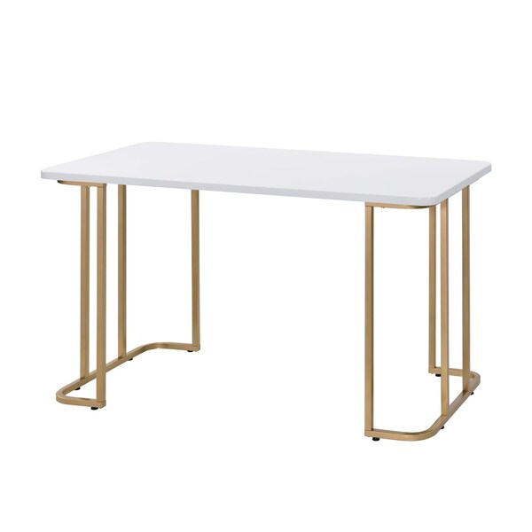 Acme Wooden Top Writing Desk with Metal Sled Base in White and Gold - ER-099WH